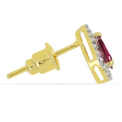 BUY 14K GOLD NATURAL DIAMOND AND PINK TOPAZ GEMSTONE HALO EARRINGS